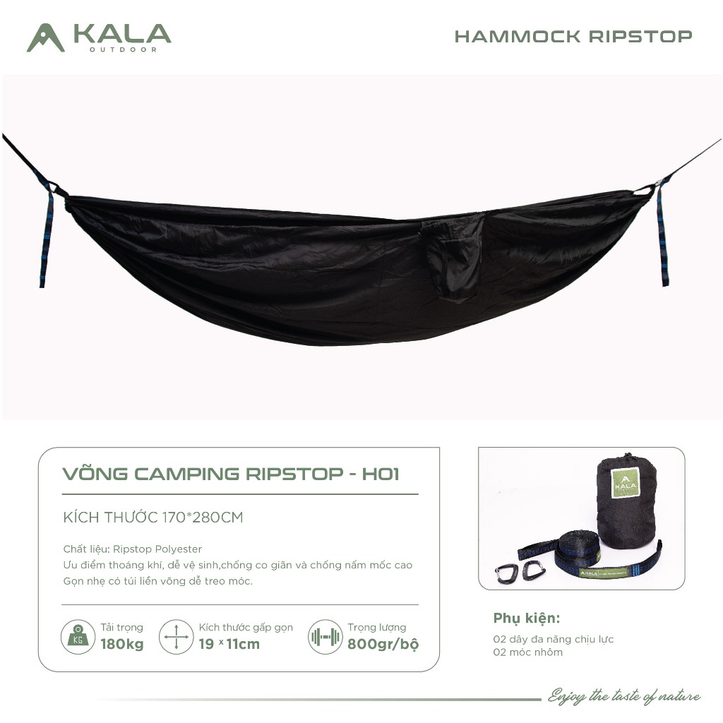Võng camping Kala vải ripstop cao cấp kèm dây và móc