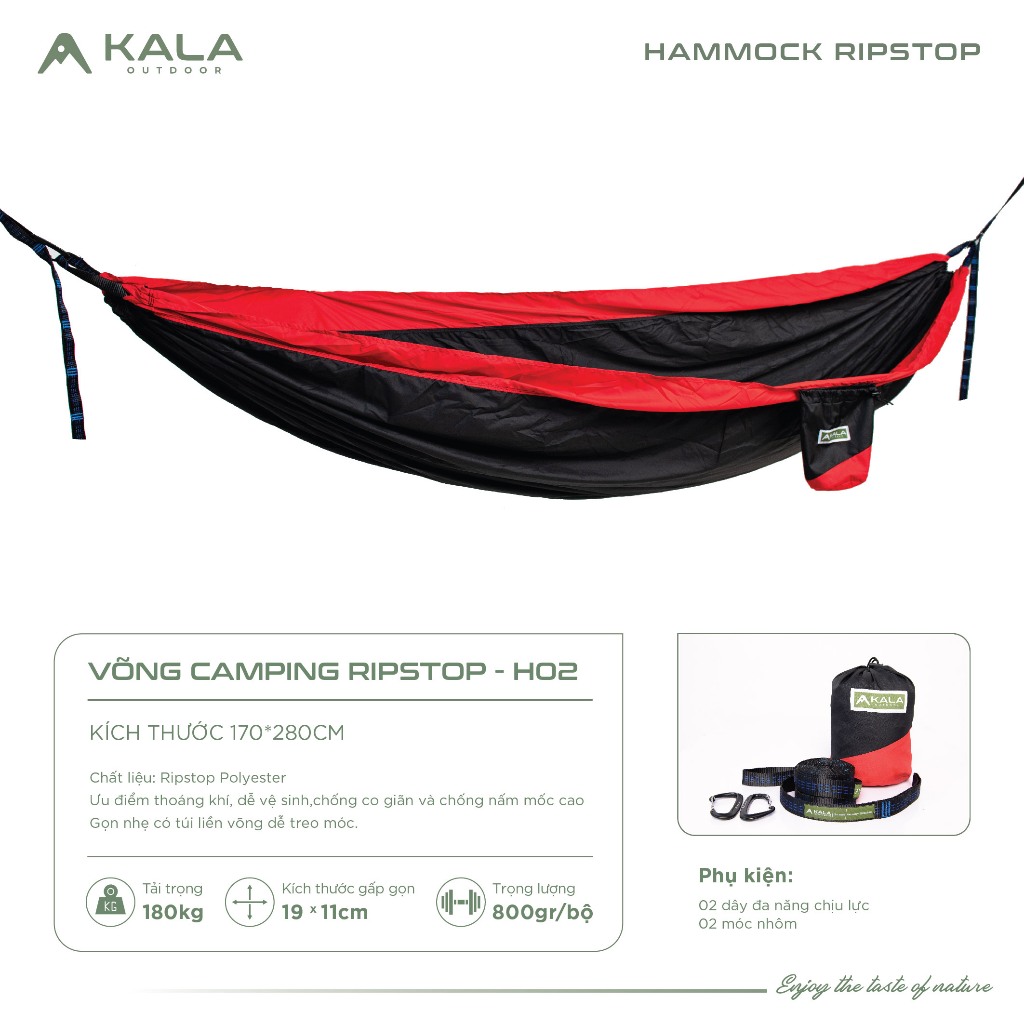 Võng camping Kala vải ripstop cao cấp kèm dây và móc