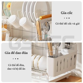 Gslife Kệ Đựng Bát Đĩa Thông Minh Sơn Đen-Kệ Để Chén Đĩa Gấp, Tay Cầm Bằng Gỗ, Có Khay Hứng Nước