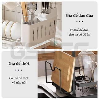 Gslife Kệ Bát Đĩa Gấp-Kệ Để Chén Đĩa Thông Minh Sơn Đen, Tay Cầm Bằng Gỗ, Có Khay Hứng Nước