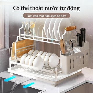 Gslife Kệ Bát Đĩa Gấp-Kệ Để Chén Đĩa Thông Minh Sơn Đen, Tay Cầm Bằng Gỗ, Có Khay Hứng Nước