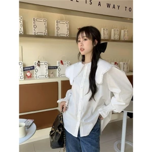 Pháp Retro Cổ Búp Bê Tay Phồng Áo Sơ Mi Mùa Xuân