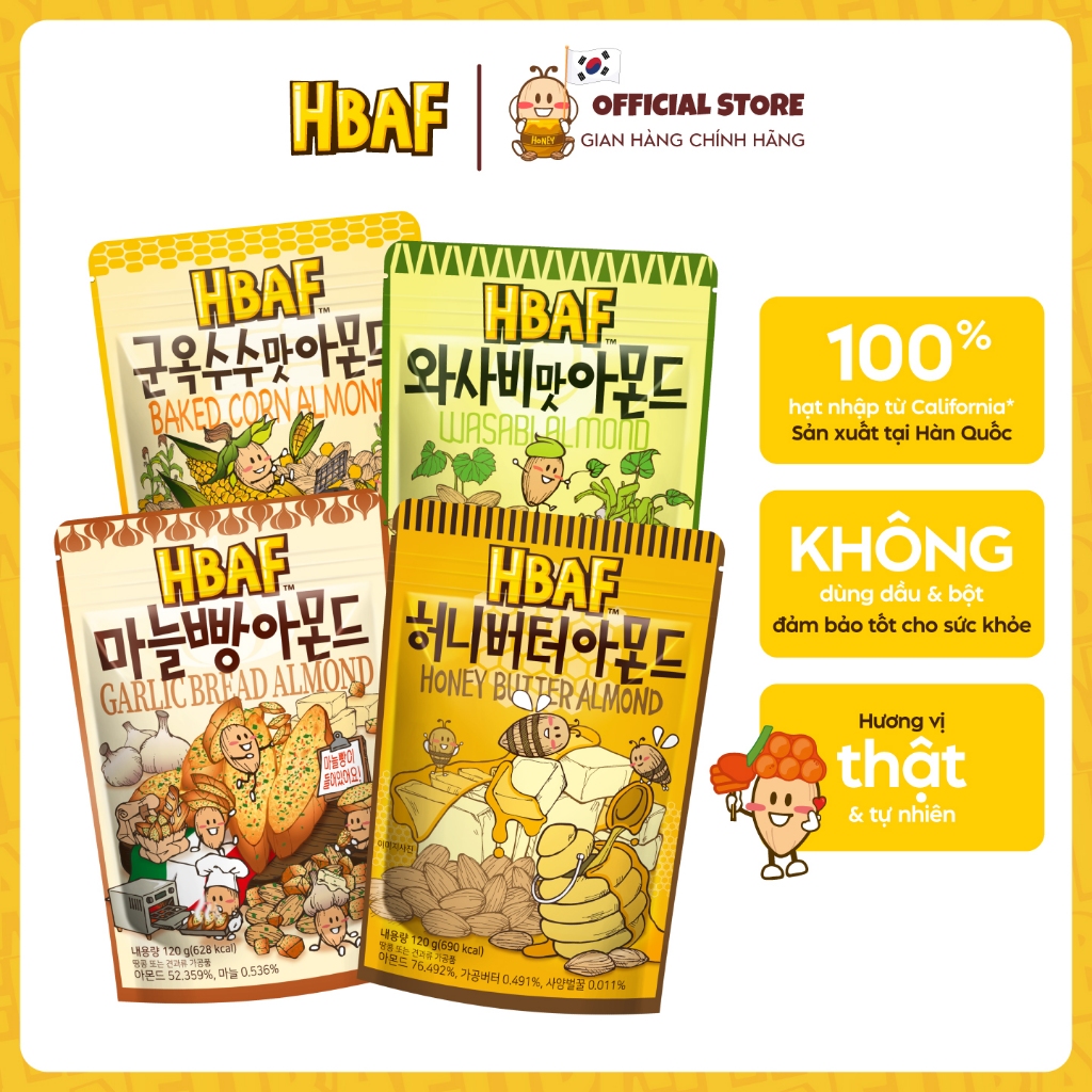 🔥[ĐƠN 150k Tặng 1 gói Sachi PV/Sachi NG/Gumi]🔥Hạt Hạnh Nhân Tẩm Vị HBAF Hàn Quốc 120G Dinh Dưỡng Ăn Vặt Healthy