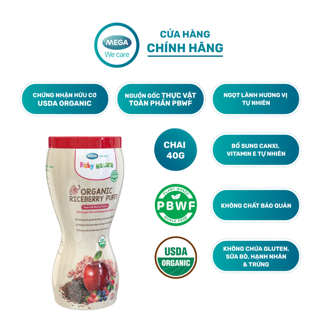 Bánh Gạo Hữu Cơ Hương Táo Và Berry Baby Natura Organic Puffs 40g ...