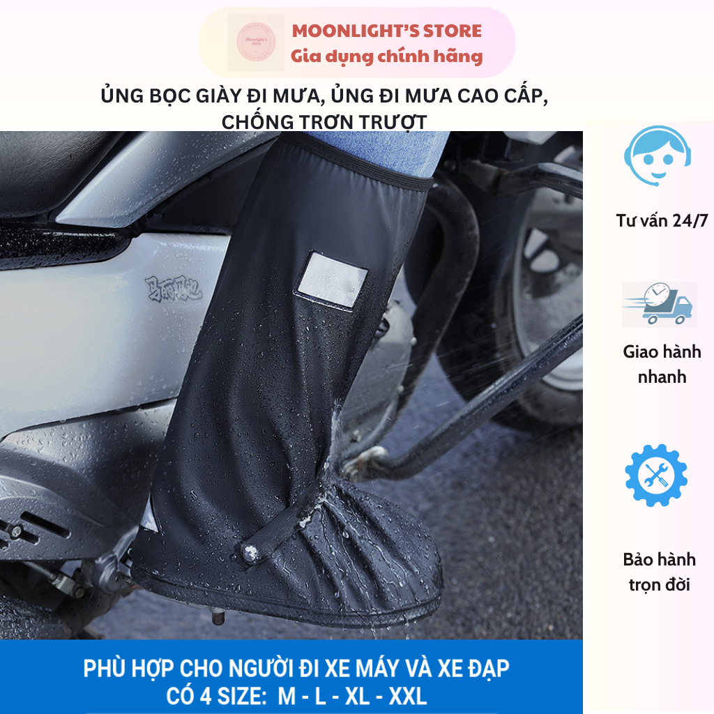 Giày Ủng Đi Mưa, Ủng Bọc Giày Nam Nữ Cổ Cao Đế Cao Su Dày Chống Trơn Trượt Chất Liệu Nhựa PVC 2 Lớp