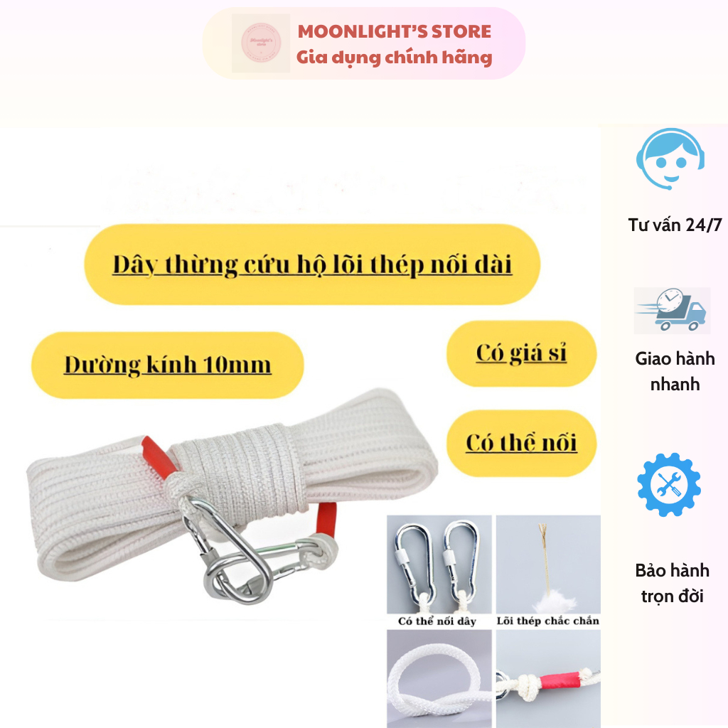 Dây Thừng Lõi Thép Thoát Hiểm Tầng Cao, Dây Thừng Leo Núi Dày 8mm Dài 10-30 M Chịu Tải 800 KG