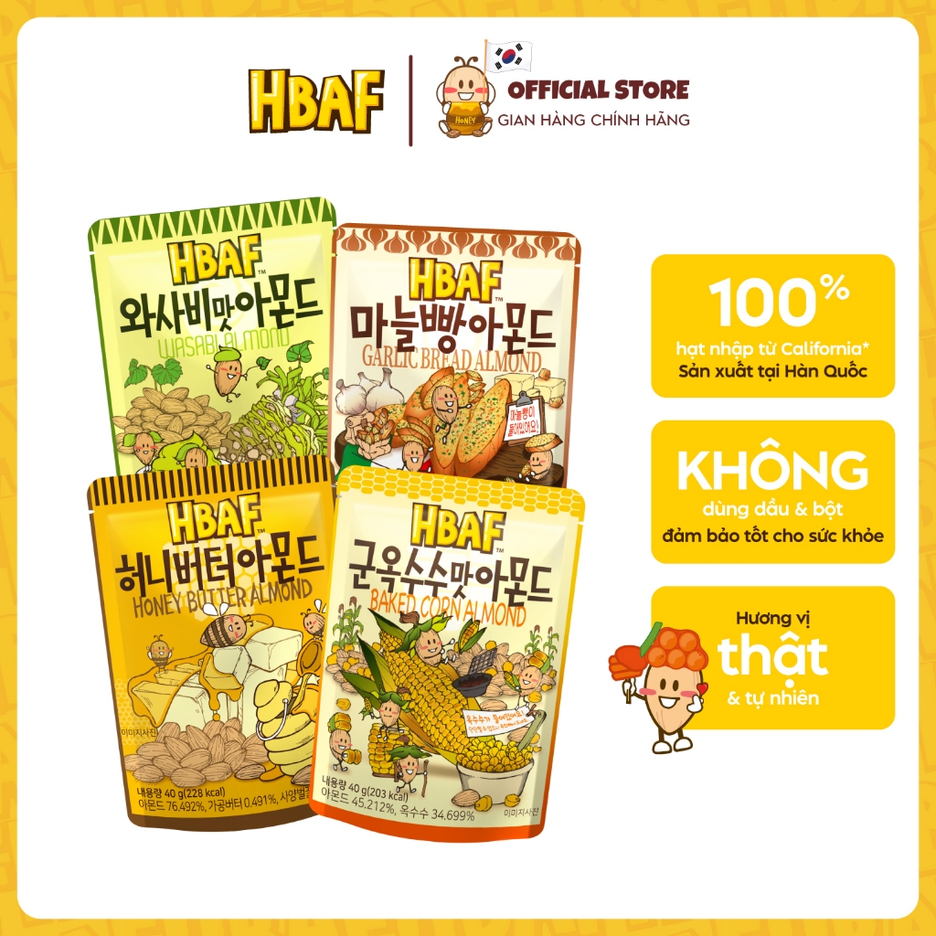 🔥[HOT ĐƠN 150k Tặng 1 gói Sachi PV/Sachi NG/Gumi] 🔥Hạt Hạnh Nhân Tẩm Vị HBAF Hàn Quốc 40G Nhiều Vị Ăn Vặt Tiện Lợi