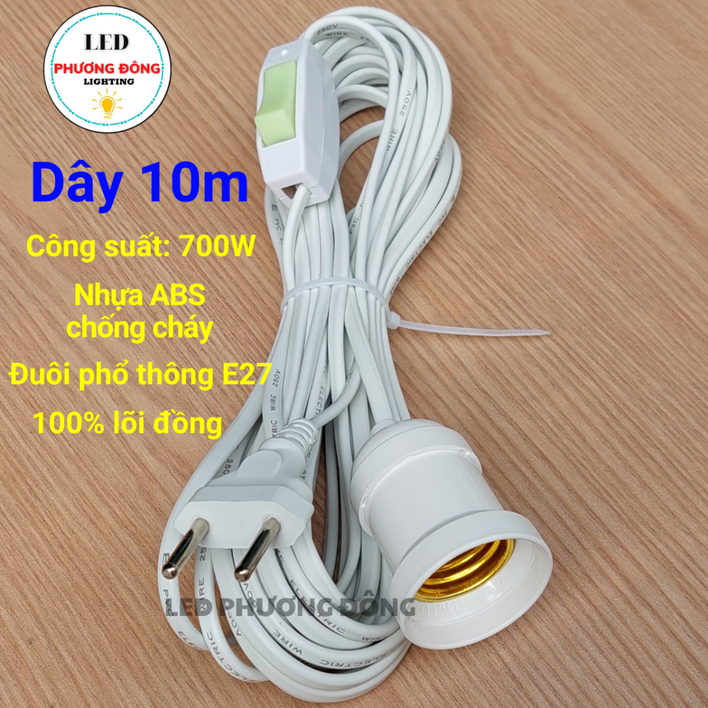 Đuôi đèn liền dây E27 có công tắc - Dây dài 3m - 5m - 8m - 10m Phích cắm chân tròn hàng VN chất lượng