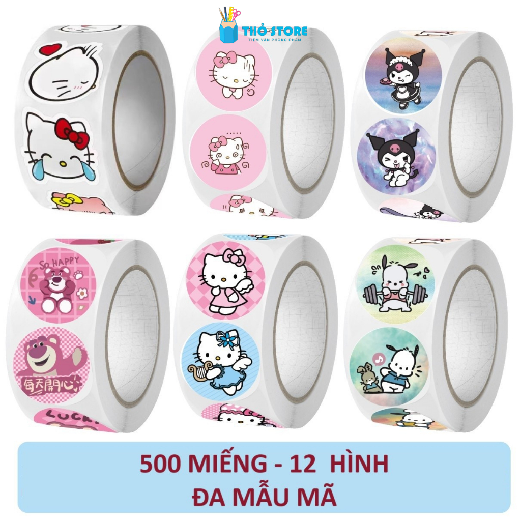 Cuộn sticker 500 tem cute hình dán chất keo dính chắc chắn kích thước 2 ...