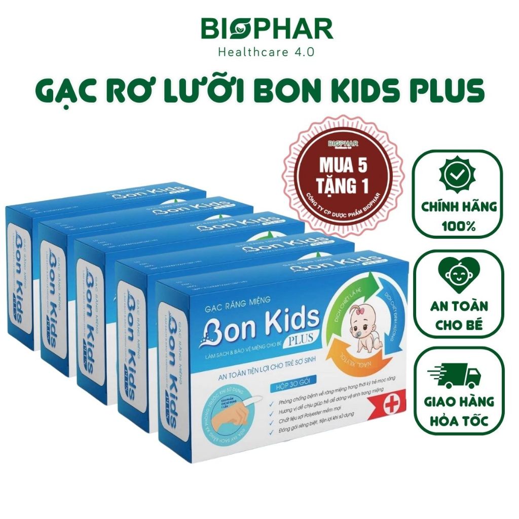 [Mua 5 Tặng 1] Gạc rơ lưỡi cho bé, trẻ em sơ sinh Biophar Bon Kids vệ sinh nướu, lưỡi, răng khoang miệng an toàn