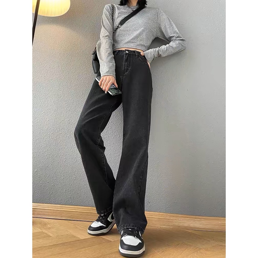 Quần Jean Nữ Cạp Cao Ống Suông nhẹ HAZEE – Cạp khóa + Lưng chun Tôn Dáng, Co Giãn, Style Hàn Quốc