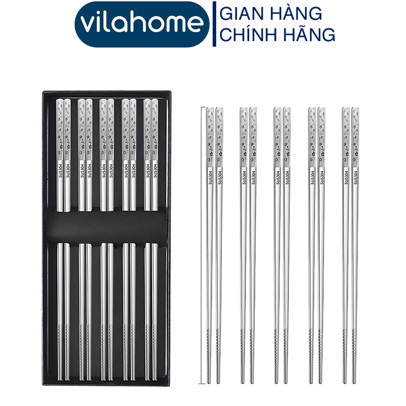 Đũa Inox 304 Cao Cấp Vilahome, Set 5 Đôi Đũa Inox Đầu Vuông Hoa Văn ...