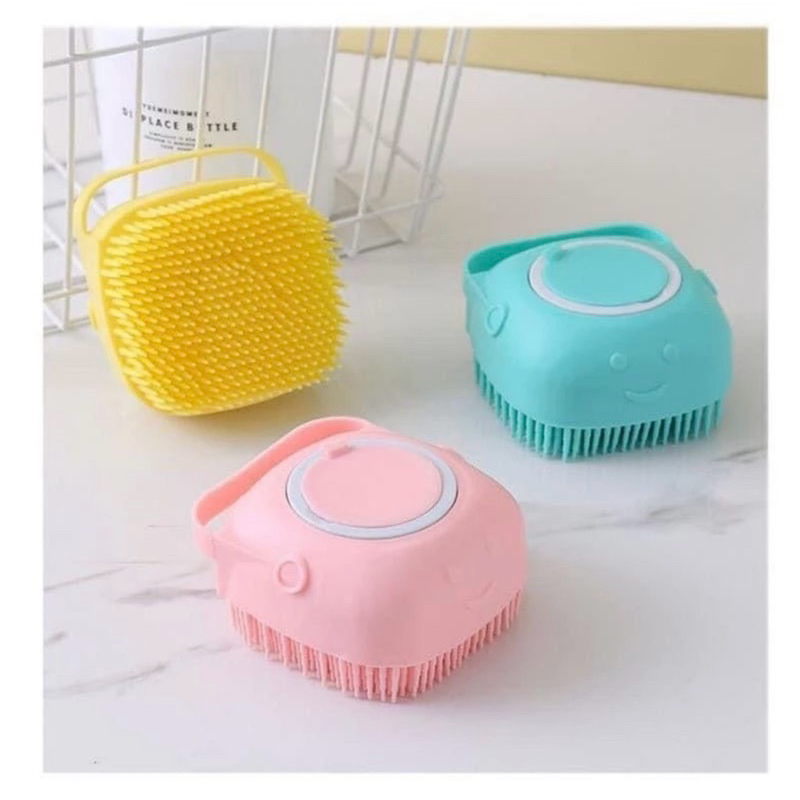Bàn chải tắm silicon tạo bọt matxa có chỗ đựng sữa tắm cho thú cưng, Bông tắm cao cấp cho chó mèo kháng khuẩn cao