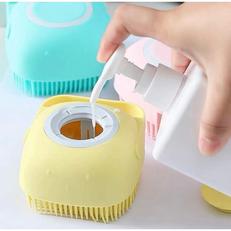 Bàn chải tắm silicon tạo bọt matxa có chỗ đựng sữa tắm cho thú cưng, Bông tắm cao cấp cho chó mèo kháng khuẩn cao