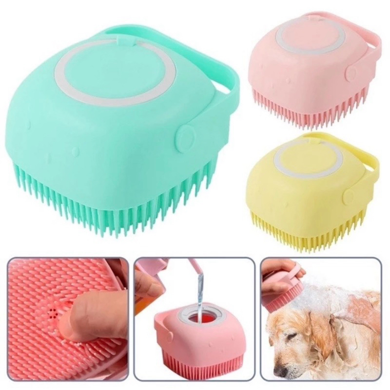 Bàn chải tắm silicon tạo bọt matxa có chỗ đựng sữa tắm cho thú cưng, Bông tắm cao cấp cho chó mèo kháng khuẩn cao