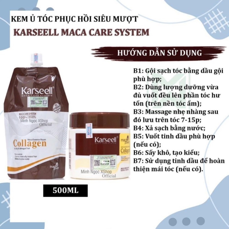 [ HÀNG CHÍNH HÃNG ] Kem Hấp Ủ Xả Phục Hồi Tóc Collagen Karseell Maca 500ML | Phục Hồi Tóc, Giúp Tóc Siêu Mềm Mượt