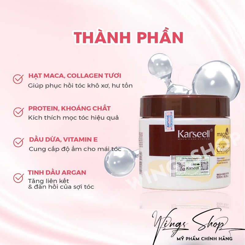 [ HÀNG CHÍNH HÃNG ] Kem Hấp Ủ Xả Phục Hồi Tóc Collagen Karseell Maca 500ML | Phục Hồi Tóc, Giúp Tóc Siêu Mềm Mượt