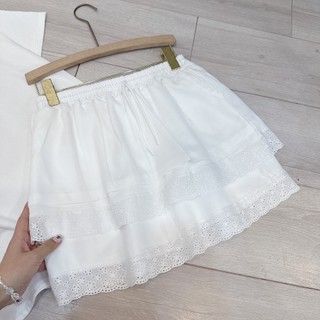 Set Bộ Đồ Nữ Áo Phông Trắng Trơn Mix Chân Váy Ngắn Phối Ren 2 Tầng Có Quần Trong