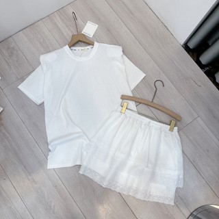 Set Bộ Đồ Nữ Áo Phông Trắng Trơn Mix Chân Váy Ngắn Phối Ren 2 Tầng Có Quần Trong