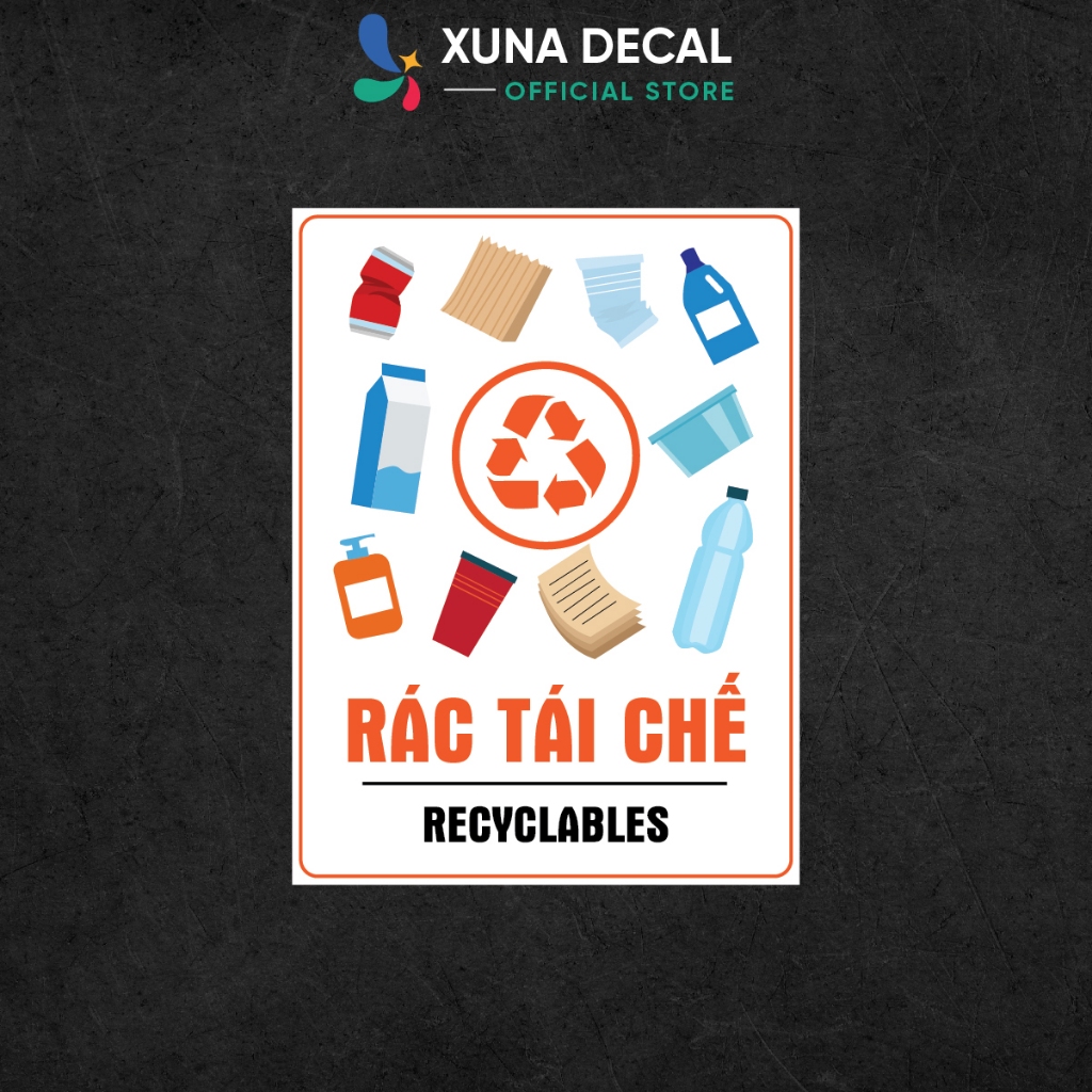Decal Phân Loại Rác, Decal Phân Loại Chất Thải, Rác Hữu Cơ, Vô Cơ, Tái ...