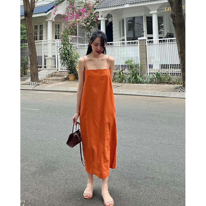 Đầm Hai Dây THYTHY DRESS form suông rộng basic chất vải linen ĐẦM MAXI