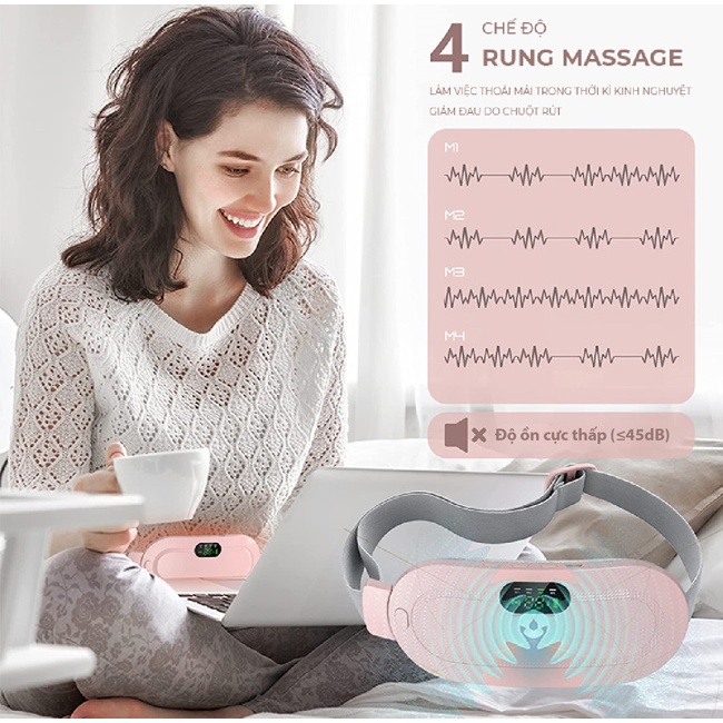 Đai Chườm Ấm Massage Bụng Kinh, Đai Đeo Mát Xa Giảm Đau Bụng Kinh Rung và Làm Ấm, Set Quà Tặng Người Yêu Giá Rẻ