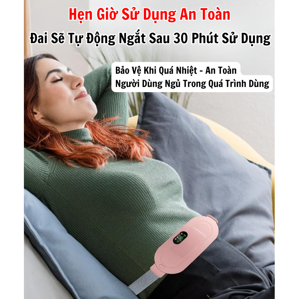 Đai Chườm Ấm Massage Bụng Kinh, Đai Đeo Mát Xa Giảm Đau Bụng Kinh Rung và Làm Ấm, Set Quà Tặng Người Yêu Giá Rẻ