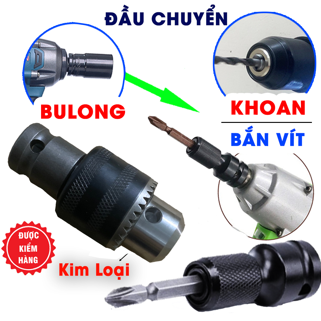 Đầu Chuyển Khoan, Chuyển Vít Đổi Máy Bulong Sang Máy Khoan, Máy Bắt Vít, Đầu Kẹp Kim Loại, Phụ Kiện Chính Hãng