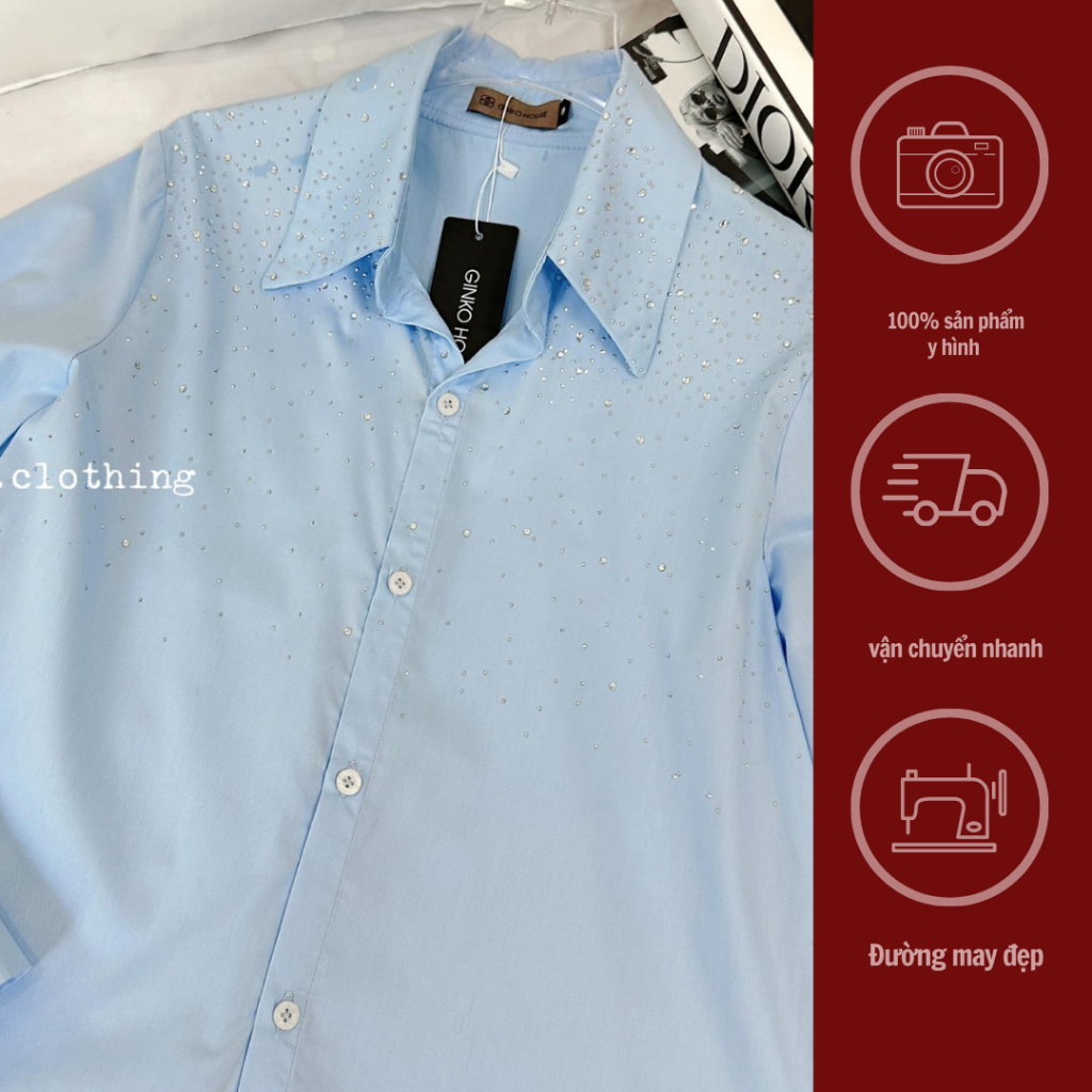 GINKO CLOTHING_Sơ Mi Đính Đá Phong Cách Hàn Quốc Thời Trang Thanh Lịch, Chất Liệu Thô Cotton Cao Cấp_SM2404