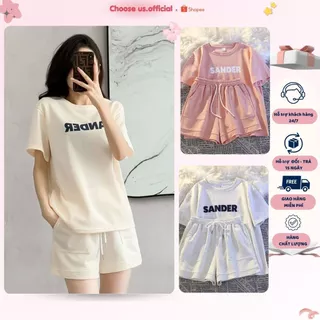 Bộ Đồ Nữ In Chữ Sander Chất Liệu Cotton Co Giãn 4 Chiều Thoải Mái Mặc Hằng Ngày Sang Trọng