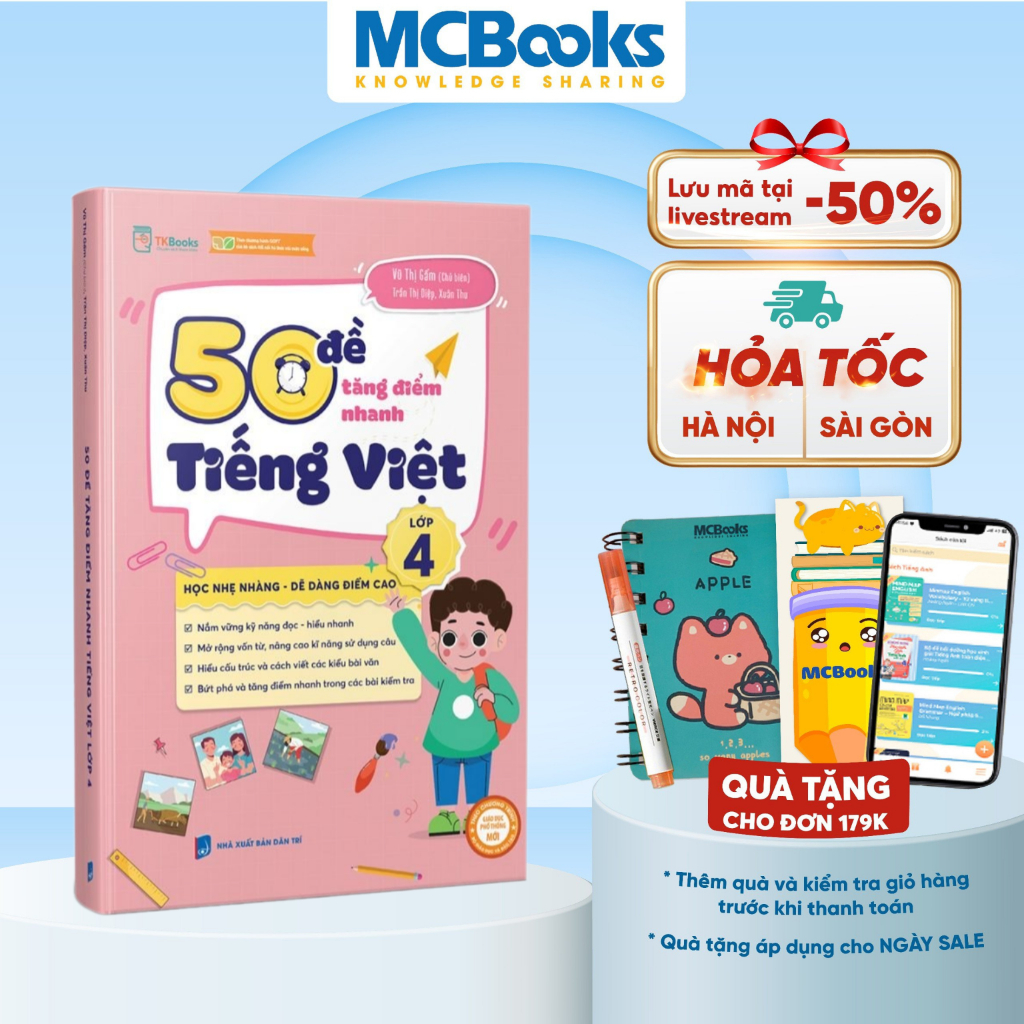 Sách - 50 Đề Tăng Điểm Nhanh Tiếng Việt Lớp 4 - Theo chương trình mới của bộ giáo dục