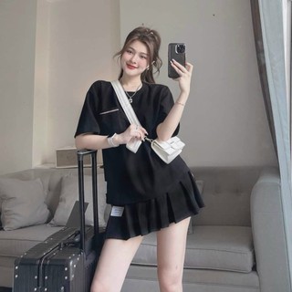 Set váy thời trang nữ mặc đi chơi chất thun tici xịn cổ tròn tay ngắn phối túi váy ngắn xếp ly tiểu thư nhẹ nhàng