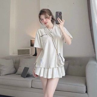 Set váy thời trang nữ mặc đi chơi chất thun tici xịn cổ tròn tay ngắn phối túi váy ngắn xếp ly tiểu thư nhẹ nhàng