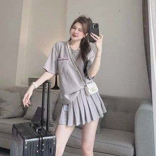 Set váy thời trang nữ mặc đi chơi chất thun tici xịn cổ tròn tay ngắn phối túi váy ngắn xếp ly tiểu thư nhẹ nhàng