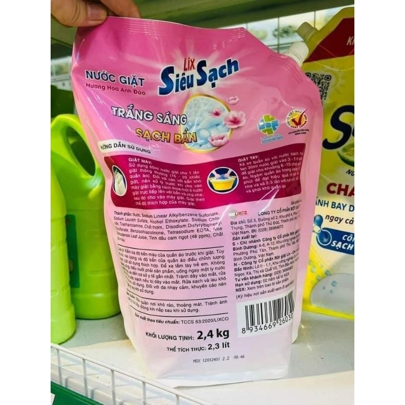 siêu sale_Túi nước giặt Lix Siêu Sạch 2.4kg hương Hoa Anh Đào