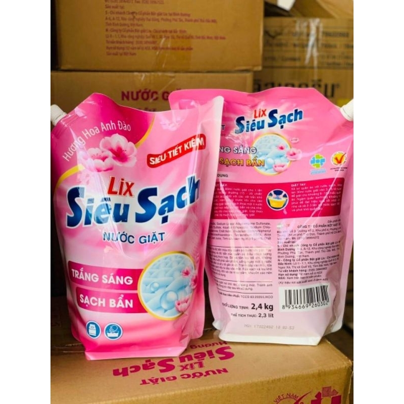 siêu sale_Túi nước giặt Lix Siêu Sạch 2.4kg hương Hoa Anh Đào