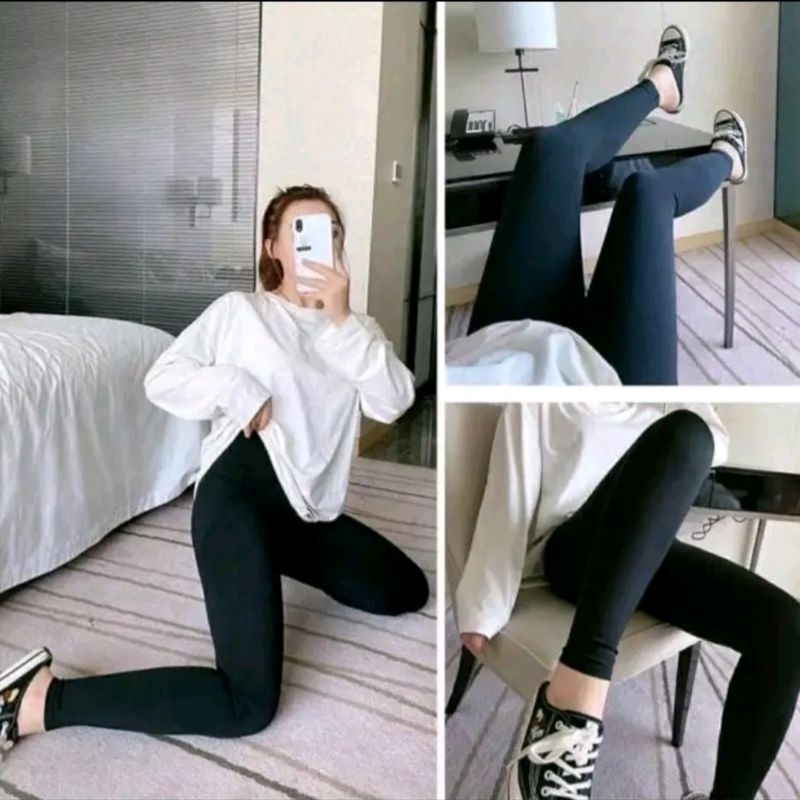 combo 3 quần DÀI legging thun nữ cạp cao ôm gọn (KHÔNG TÚI) vải cotton co giãn 4 chiều dày