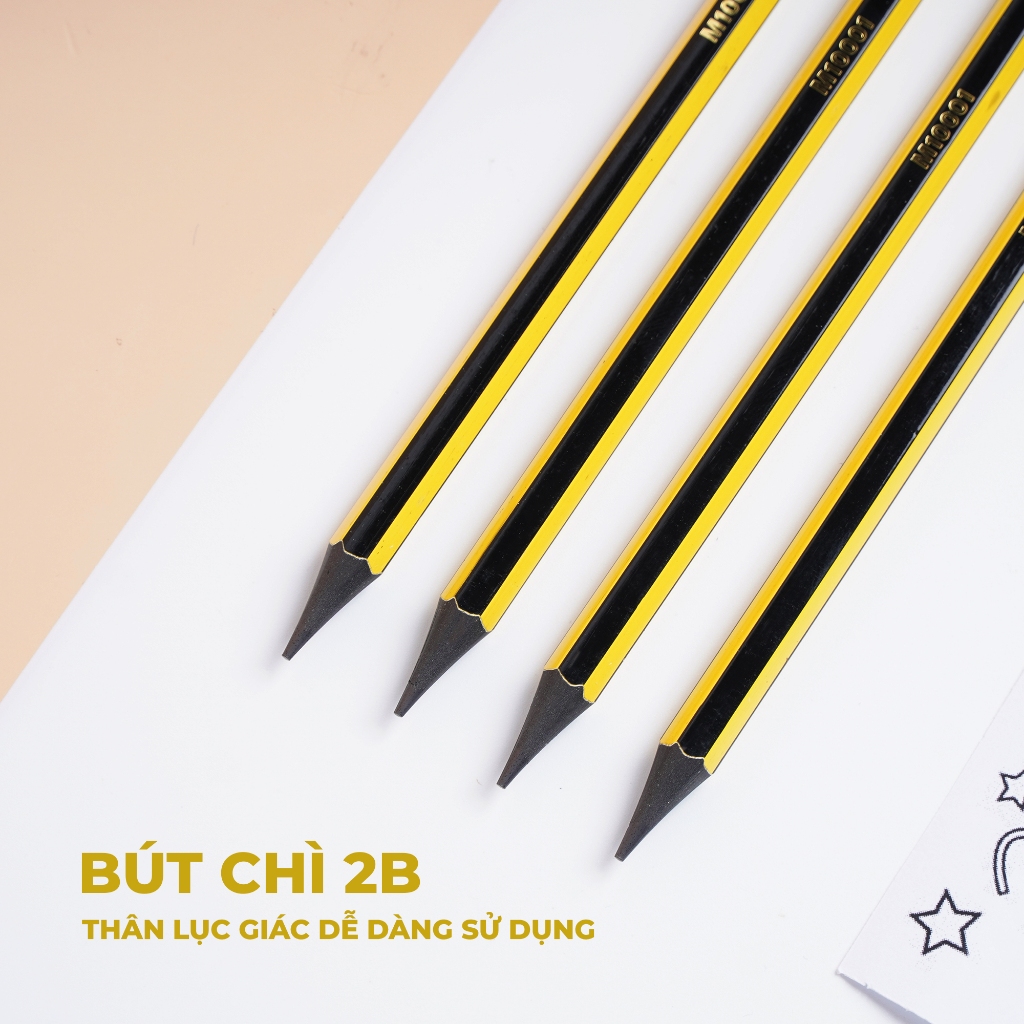 Bút Chì Gỗ 2B Hộp 12 Chiếc, Bút Chì Cao Cấp MONDEZ Nét Đậm