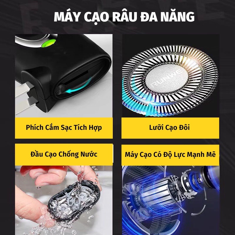 Máy Cạo Râu Mini 2 Lưỡi Cạo Nổi Máy Cạo Râu Đa Năng Đầu Cạo Chống Nước Đèn Rọi Ray  R2 New