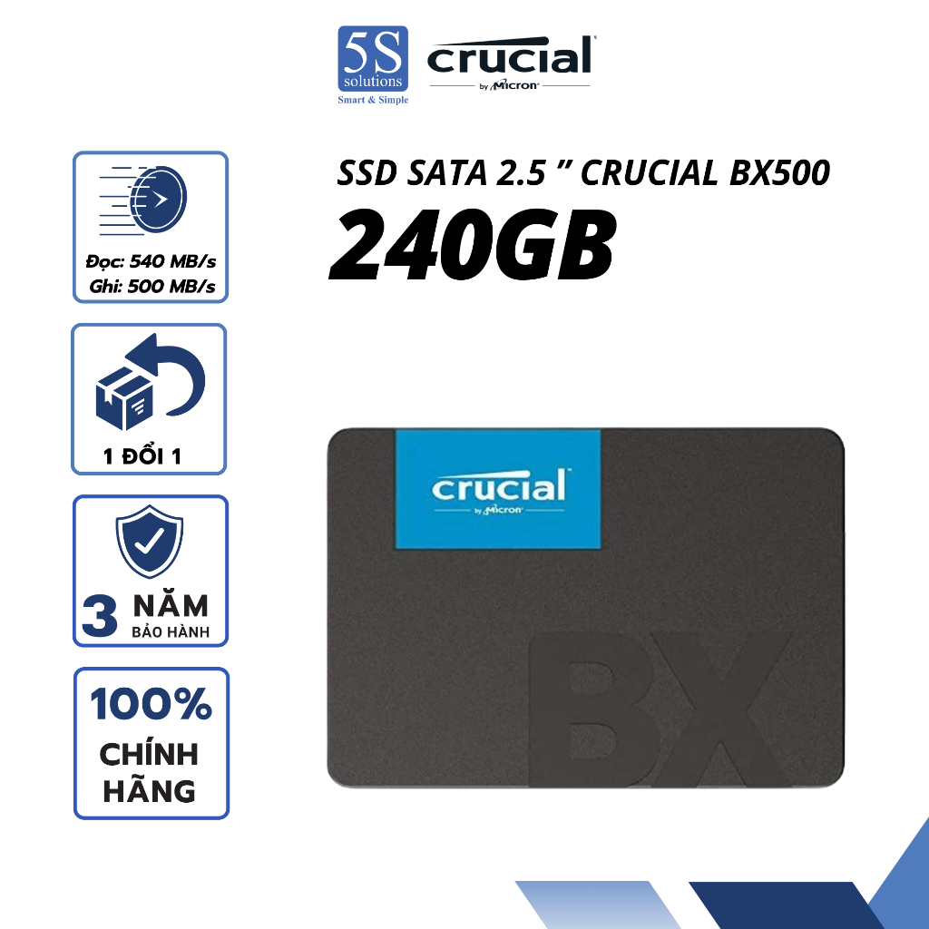 Ổ cứng SSD Crucial BX500 3D NAND 2.5Inch SATA III 240GB CT240BX500SSD1