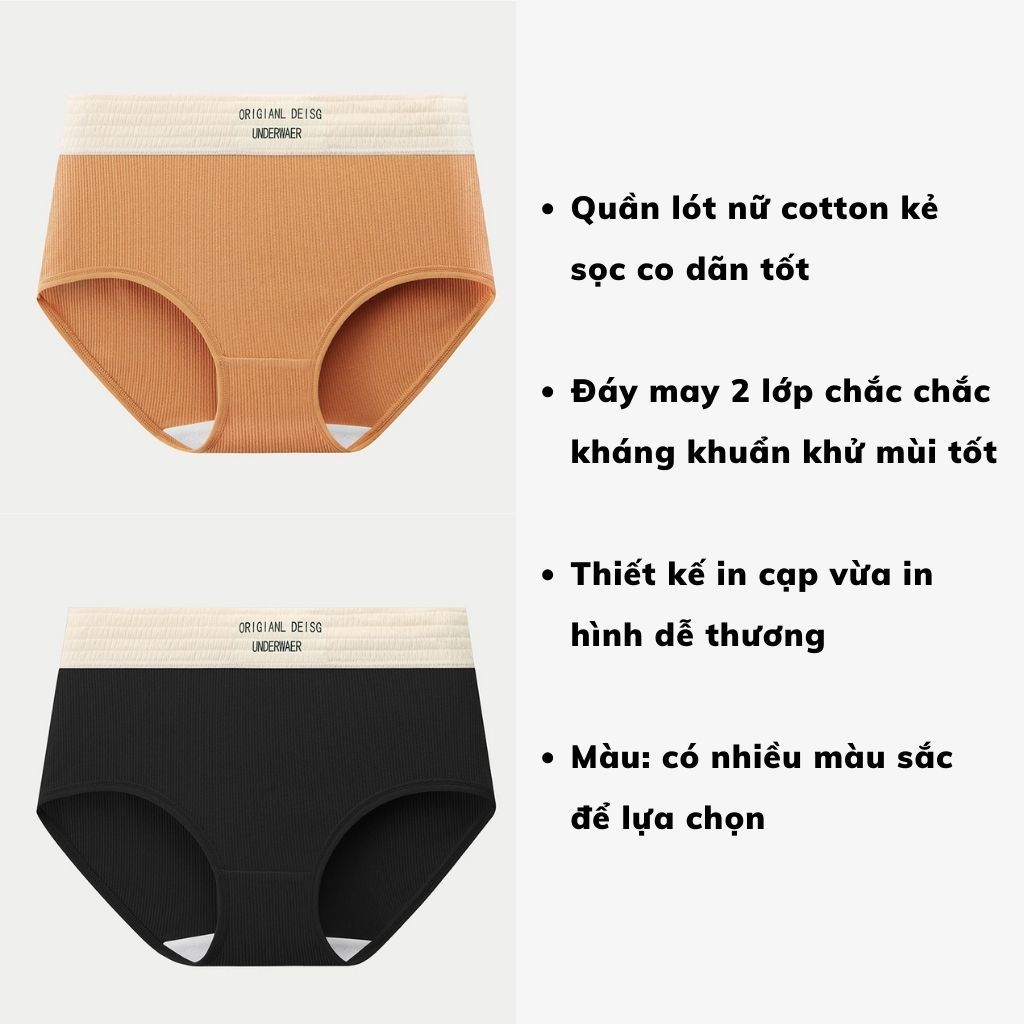 Quần chip nữ cotton kẻ sọc kháng khuẩn khử mùi cạp vừa ôm dáng thiết kế in chữ gợi cảm Lanixa L1226