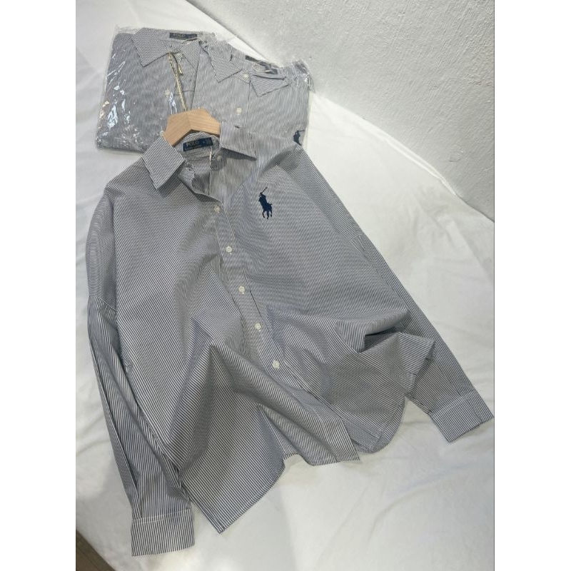(Sale) Áo sơmi kẻ tay dài form rộng dài cánh dơi nữ Polo*