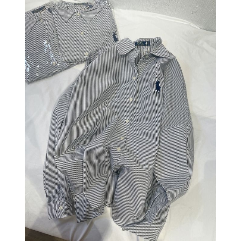 (Sale) Áo sơmi kẻ tay dài form rộng dài cánh dơi nữ Polo*