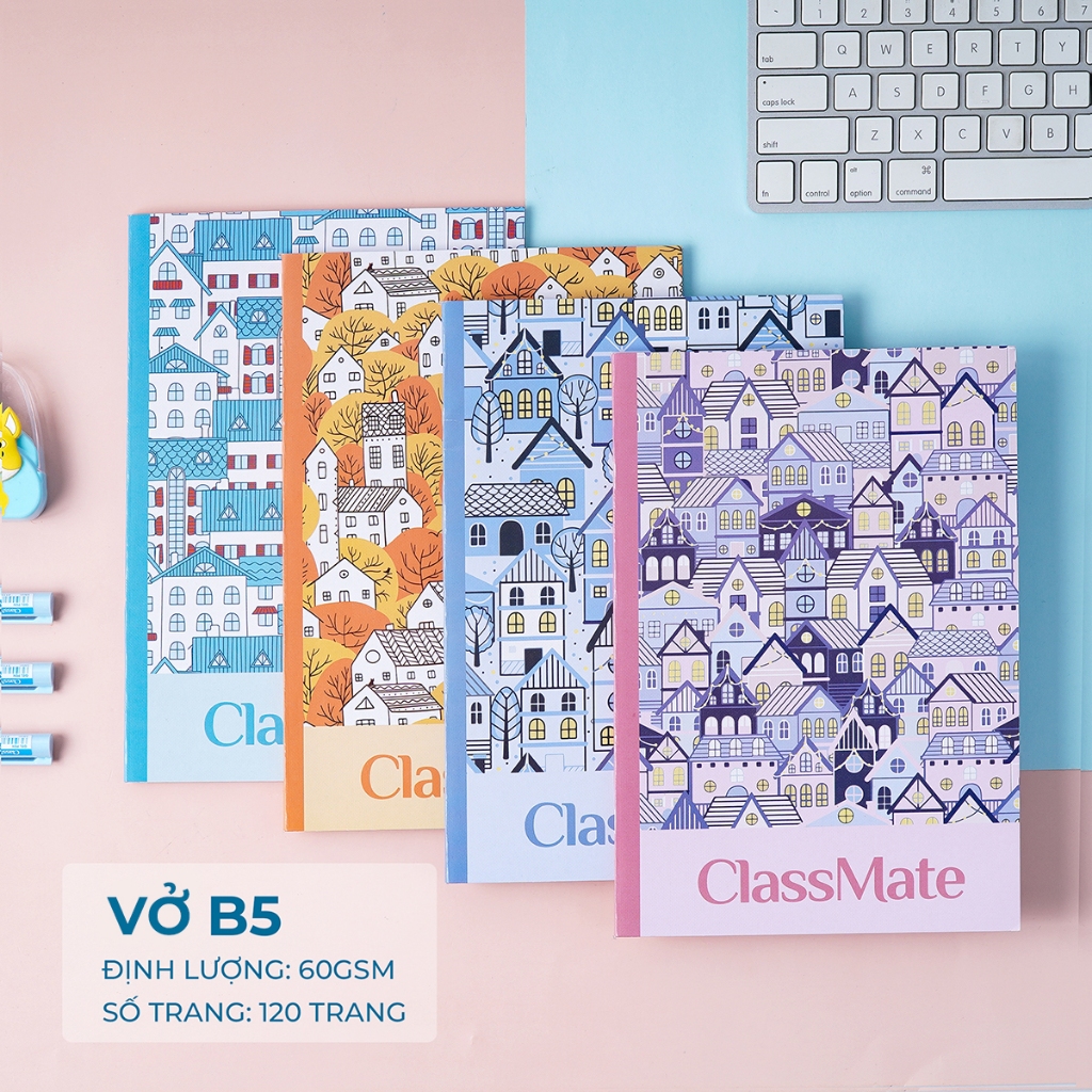 Vở Classmate B5 Vở Kẻ Ngang 72/80/120 Trang Bìa Vở Cán Vân Chống Nước Dòng Kẻ 2 Màu Chống Lóa, 58-60gsm Thiết Kế Pattern