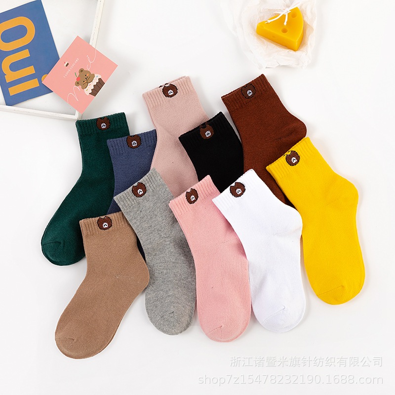 Tất nữ, coton co giãn đa chiều, hình gấu nhiều màu🍁FREESHIP🍁Tất Gấu Brown Loại 1 - Buyplus.Pht.Store