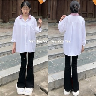 Áo sơ mi trắng dài tay cổ kẻ đỏ mặc đi học Yến Tee #019