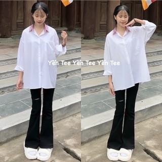 Áo sơ mi trắng dài tay cổ kẻ đỏ mặc đi học Yến Tee #019