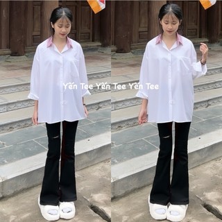 Áo sơ mi trắng dài tay cổ kẻ đỏ mặc đi học Yến Tee #019