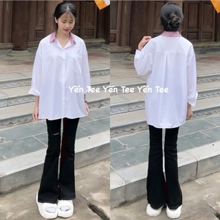 Áo sơ mi trắng dài tay cổ kẻ đỏ mặc đi học Yến Tee #019