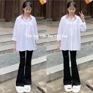 Áo sơ mi trắng dài tay cổ kẻ đỏ mặc đi học Yến Tee #019